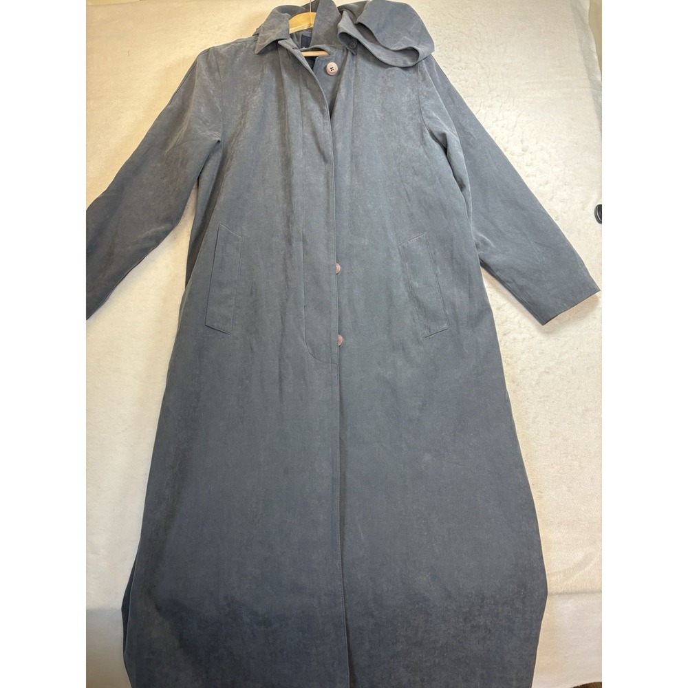 Vtg London Fog Women's Sz 6 Lined Trench Coat Gray Removable Hood Unbelted